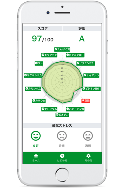 試合前日、計量日の検査結果。減量後だがほぼパーフェクトに近い栄養バランスを達成している。